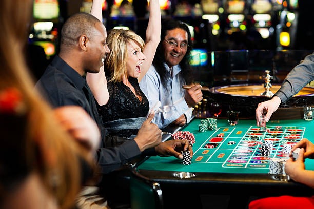 Blackjack table with dealer and cards